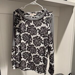 LOFT Monochrome Paisley Long Sleeve Top